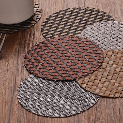 Round Trivet Mat Heat Insulating Woven Plastic Cup Coaster Hot Pod Pad for Table Cup Pad Table Decoration Cup Mat Pad