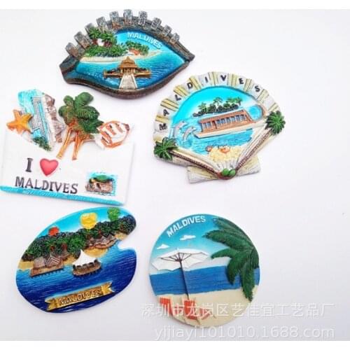Fridge Magnet Decoration Maldives Seaview Island Tourism Souvenir Resin Refrigerator Magnet Sticker Kitchen Country Travel Decor