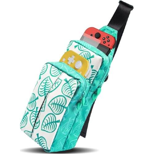 Multifunction Animal Crossing Forest Storage Bag, Green Portable Travel carry case Organizer for Switch Shoulder Messenger Bag