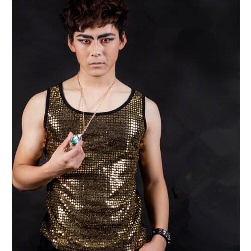 Fashion Male Singer Stretch Sequined Vest Costumes Party show stage Dance wear Bar nightclub DJ performance equipment costumes