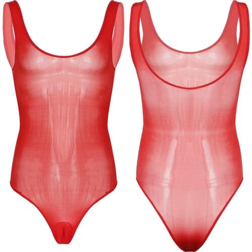 Mens Glossy Fitness Exotic Teddies Sleeveless Slim Fit Bulge Pouch Smooth Breathable See-through Lingerie Bodysuit Underwear