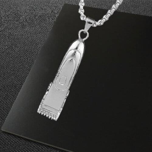 Mens Barber Shop Shaver Necklace 3D Punk Stainless Steel Razor Pendant Men Personality Long Hairdresser Necklaces