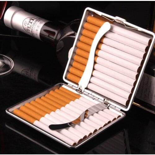 Men Leather Cigarette Box Cigar Case Metal Leather Smoking Accessories Cigarette Lady Storage Cover Hold Gift