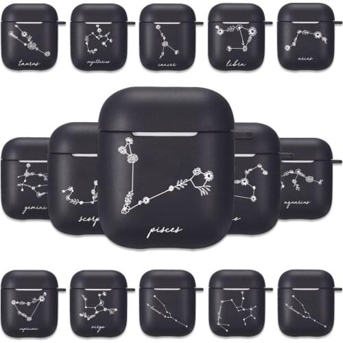 Simple Floral 12 Constellations Soft Case for AirPods 2 1 Black Silicone Wireless Bluetooth Earphone Box Cover