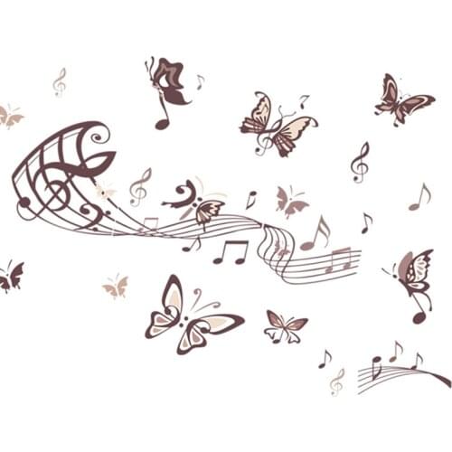 Chocolate Butterfly Pattern Wall Sticker DIY Removable Music Notes Wall Decal PVC Plastic Material Bedroom Livingroom Home Decor