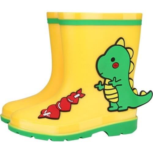 Loving Dinosaur Kids Rain Boots Boys Girls Rain Boots PVC Children Waterproof Non-slip Water Shoes Plush Four Seasons Removable