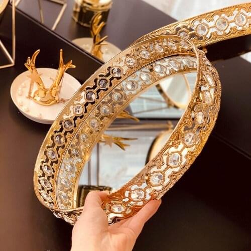 Nordic Vintage Hollow-Carved Glass Mirror Tray Dessert Fruit Jewelry Display Decorative Stand 23X23X6cm