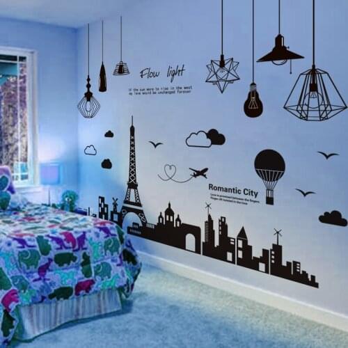 [shijuekongjian] Black Chandelier Wall Sticker DIY Tower Buildings Wall Decals for Living Room Photography Studio Decoration