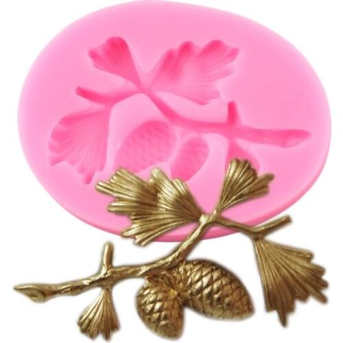 Pine Cones Silicone Molds Pine Branches Fondant Cake Decorating Tools Christmas Cupcake Topper Molds Chocolate Candy Resin Mould