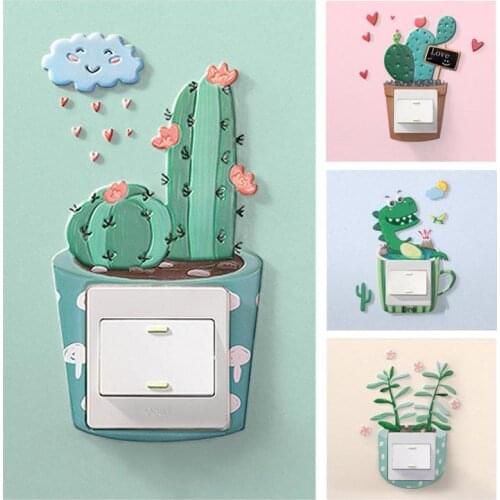 Luminous cactus switch stickers creative switch decoration socket wall stickers switch decorative luminous stickers decoration