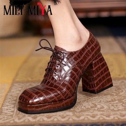 MILI-MIYA Fashion Brand Design Platform Women Super High Thick Heels Pumps Lace Up Square Toe Dress Party Shoes For Ladies