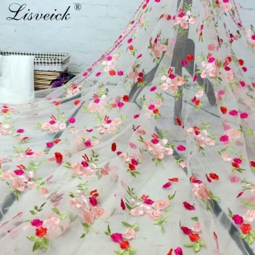 1yard 130cm High Quality French Lace Fabric African Tulle Embroidered flower transparent net Lace Fabric For Wedding dress