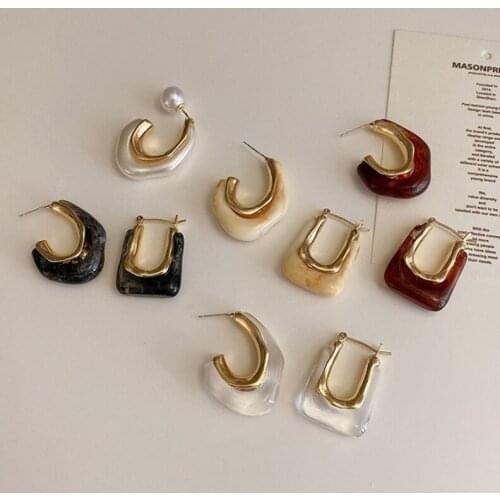 U-Magical Minimalist U Shape Resin Irregular Geometric Hoop Earrings for Women Charming Metal Pearl Earrings Jewelry Pendientes