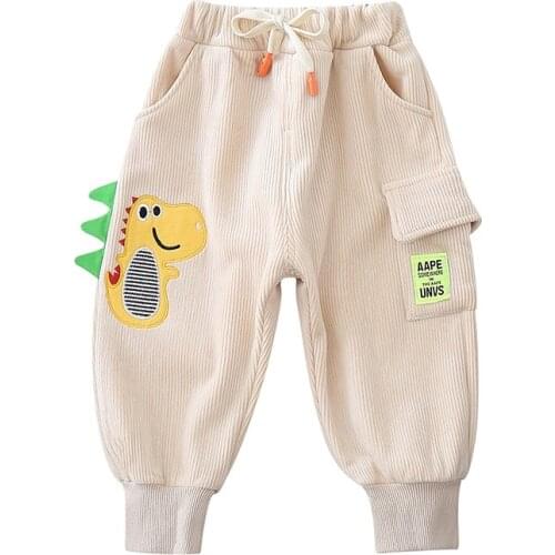 Boys Corduroy Fleece Pants Winter Baby Warm Plush Cotton Pant Children Clothing Boy Dinosaur Trousers Autumn Kids Harem Pants