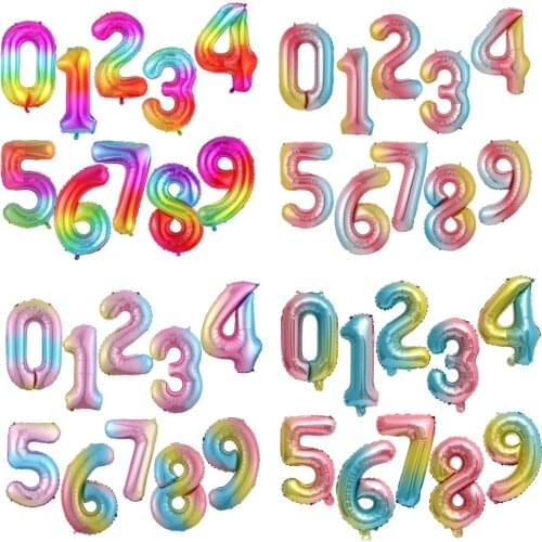 32inch Gradient Number Aluminium Foil Balloon Rainbow Digit Birthday Party Decoration Kid Figure Wedding Baby Shower Accessories
