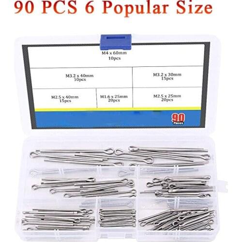 90Pcs 304 Stainless Steel Cotter Pin Clip Key Fastner Fitting Assortment Kit Automotive Mechanics Small Engine Repair