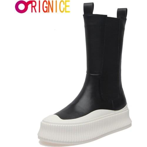 Orignice New Luxury Chelsea Women Ankle Boots Autumn Winter Platform Thick Bottom Brand Designer Round Toe Slip On Casual Shoes