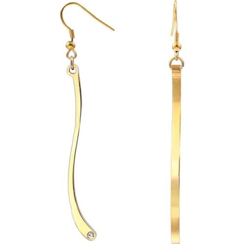 RIR Simple Geometric Drop Earrings Silver And Gold Fashion Stainless Steel With One Small Crystal Bar Earrings Jewelry For Women