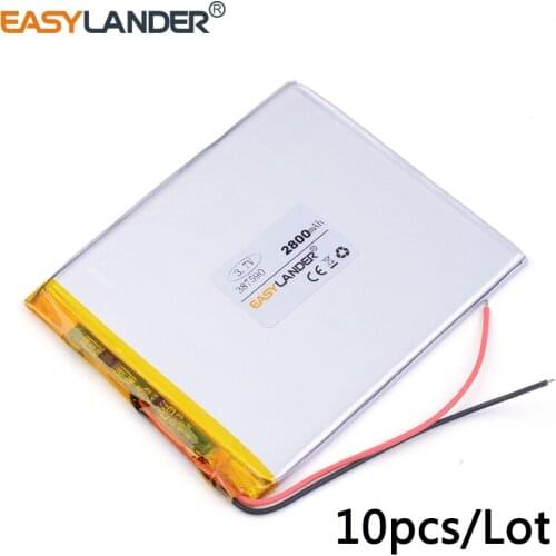 10pcs /Lot 3.7v lithium Li ion polymer rechargeable battery 387590 2800mAh for tablet pc polymer lithium battery