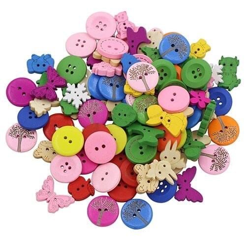 100x Colorful 2 Holes 4 Holes Mixed Dyed Sewing Wooden Buttons Scrapbooking DIY 7MDR