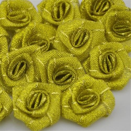 20pcs wholesale Ribbon Flower Rose trimming sewing Lots gold color A82
