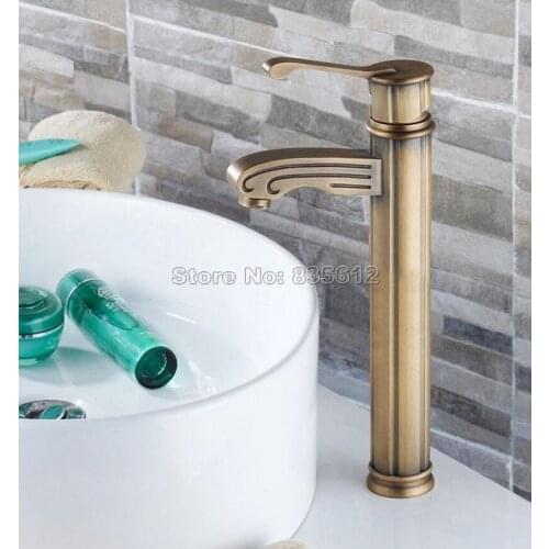 Antique Brass Bathroom Wash Basin Mixer Vessel Sink Faucet / Single Hole Deck Mounted Single Lever Mixer Taps Wnf317