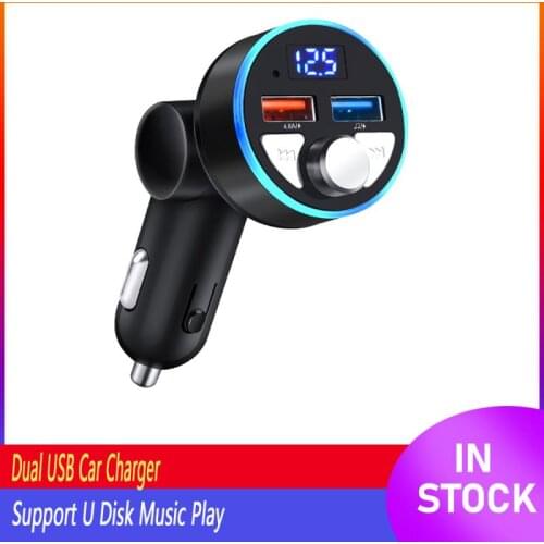 Car Cigarette Lighter Bluetooth 5.0 Car Handsfree FM Transmitter Car Mp3 Player Dual USB Charger Expand Support Disk Music Play
