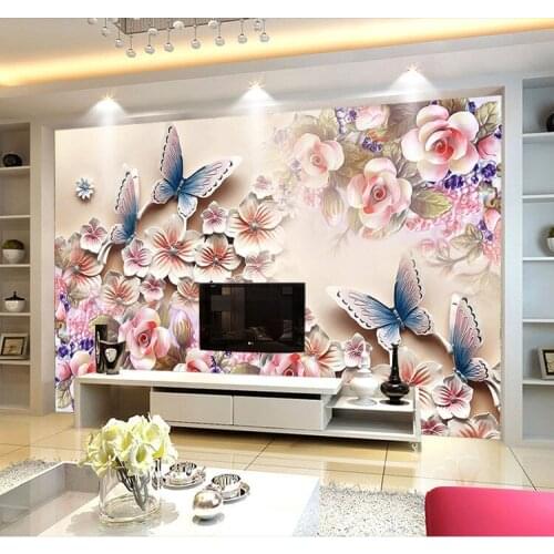 Color Carving Butterfly Flower Custom Mural Hotel KTV Wedding Room Wall 3d Wallpaper Bedroom European Embossed Fantasy Flower