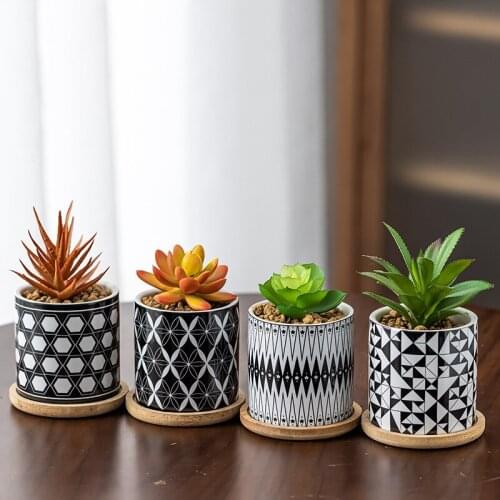 Flowerpot Geometric Patterns Garden Planter Succulent Pots Indoor Planter Flowerpots Ceramic Pot Coaster Ideal Gift Home Decor