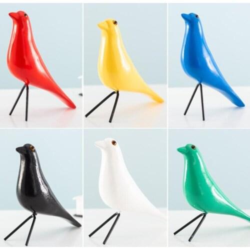 Wooden Bird Statue Figurine Decoration Handmade Painting Modern Animal Simulation for Living Room Window Counter Decoration