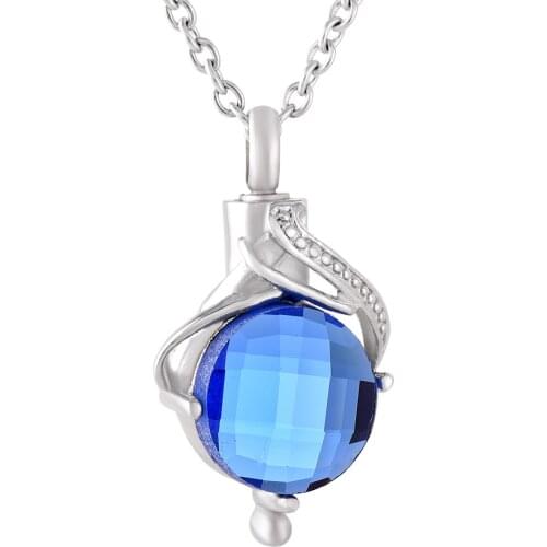 IJD9056 Top Stainless Steel Cute/Romantic Deep Sea Blue Cabochon Memorial Ash Cremation Urn Pendants Necklace Women