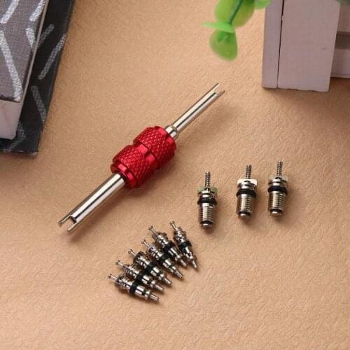 10Pcs/Set Car Air Conditioner Valve Core With Wrench Removal Tool Vehicle Auto Car A/C Air Conditioning System Repair Kit