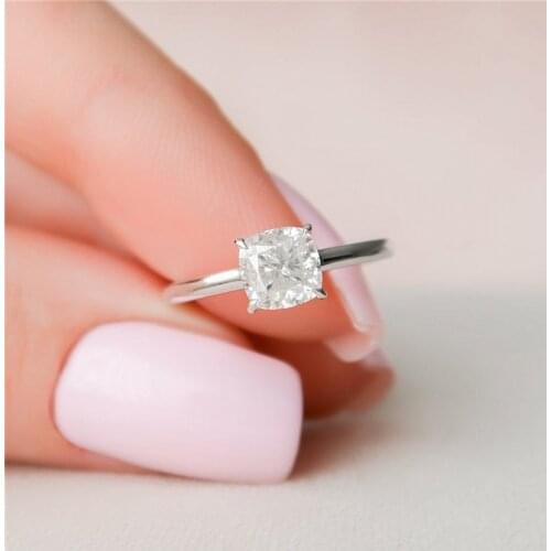 1.0Carat Cushion Heart & Arrow Cut Moissanite Women Rings Solid 18K White Gold Engagement Anniversary Solitaire Rings For Gift