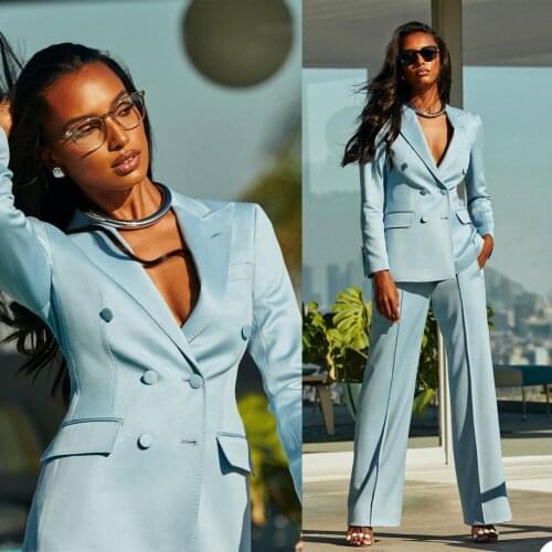 New Elegant Women Suits Peaked Lapel Pocket Custom Made Blazers 2 Pieces Set (Jacket+Pants) Fashion Streetwear Daily Coat