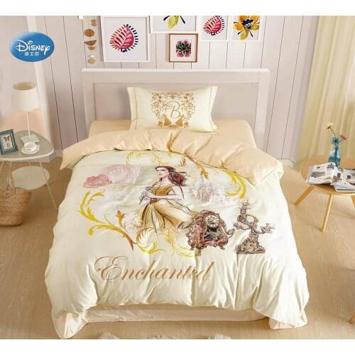 Disney Beauty and the Beast Bedding Set 3D Printed 100% Cotton Belle Princess Duvet Cover Pillowcases for Girls Children Birthda