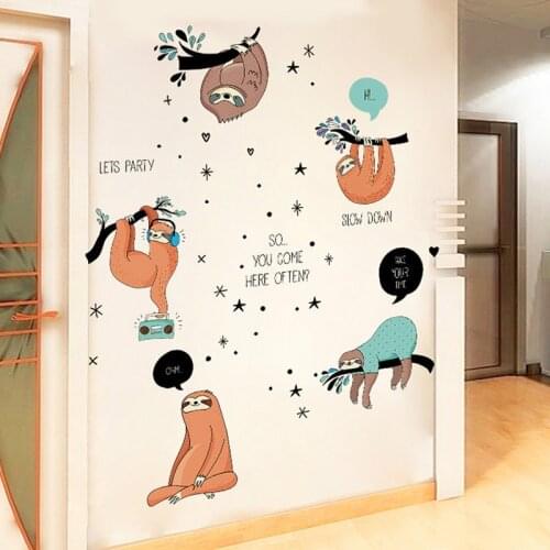 Creativity Cartoon Sloth wall stickers Vinyl DIY waterproof wall decals For Kids Room kindergarten Nursery Decor Murals