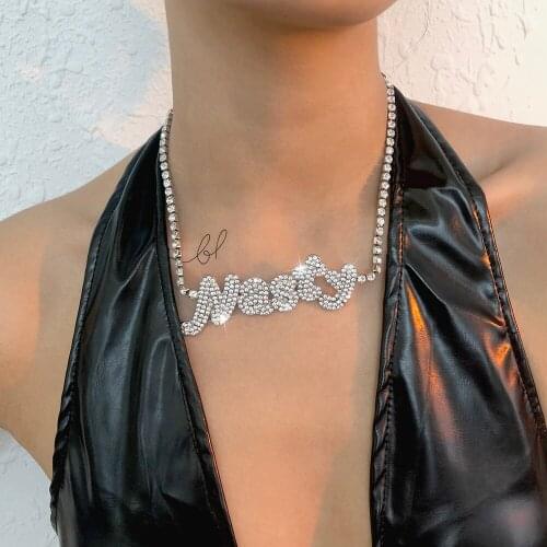 Lalynnly Punk Womens Luxury Personalized Hiphop Nasty Letter Female Customize Pendant Necklace Statement Crystal Jewelry N8999