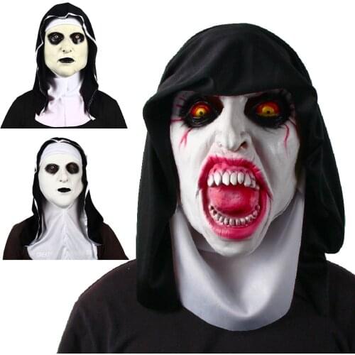 The Nun Mask Halloween Fancy Dress Party Horror Costume Props Scary Valak Terror Headgear With Hood Dress Up