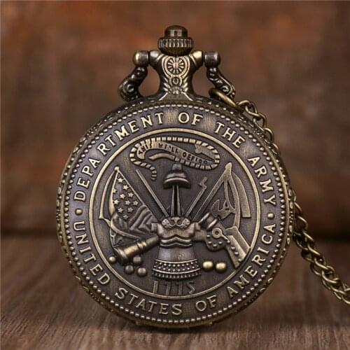 Fashion US Army Quartz Pocket Watch Retro Steampunk Necklace Pendant Chain Watch
