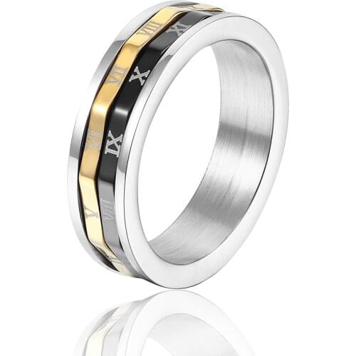 Fashion Jewelry Titanium Steel Men and Women Ring Three Colors Roman Numerals Rotating Ring Wholesale