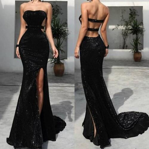 2019 New Evening Dresses Sexy Strapless High Side Split Backless Mermaid Prom Gowns Custom Made Special Occasion Dress