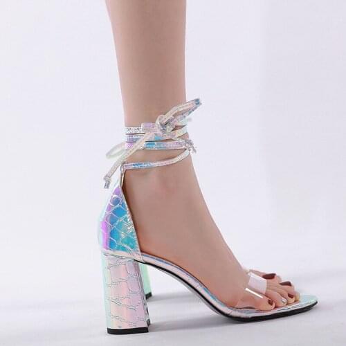 Women sandals High heels summer PVC transparent open toe shoes Ladies Lace-up strap High heels sandals sandalias mujer size35-41