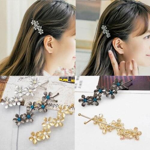 Sparkling Rhinestone Inlaid Floral Hairpin Women Side Bangs Hair Clip Barrette