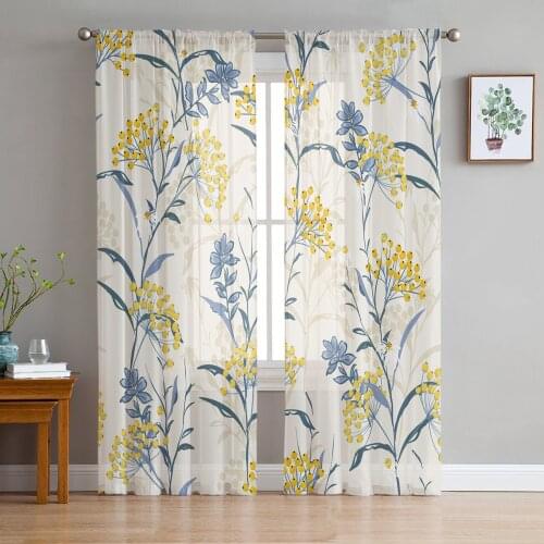 Plant Flowers Texture Sheer Curtains for Living Room Bedroom Kitchen Chiffon Tulle Curtains Home Hotel Coffee Decor