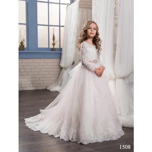 A Line Long Sleeve Lace Girls Pageant Dress With Long Sleeve Online 6-14 Years