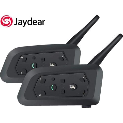 V6 Motorcycle Helmet Bluetooth Intercom BT Multi Interphone Headset 1200M Skiing Helmet Communication Up to 6 Riders (2 Pack)