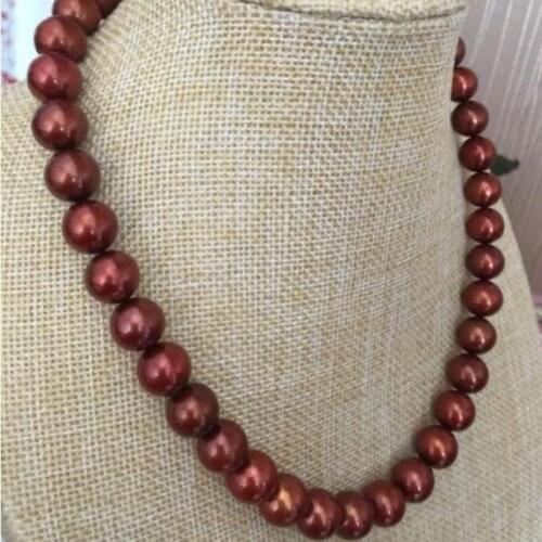 Gorgeous 11-12mm freshwater chocolate round pearl necklace 18inch 925silver