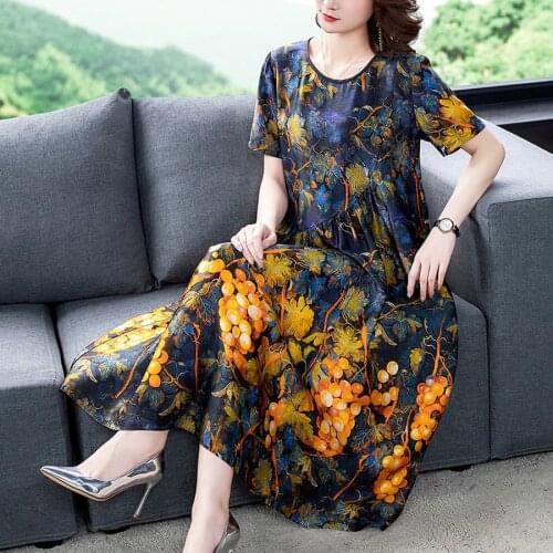 2021 Vintage Yellow Floral Mulberry Silk Midi Dress Summer Fashion Plus Size Runway Dresses Elegant Women Bodycon Party Vestidos