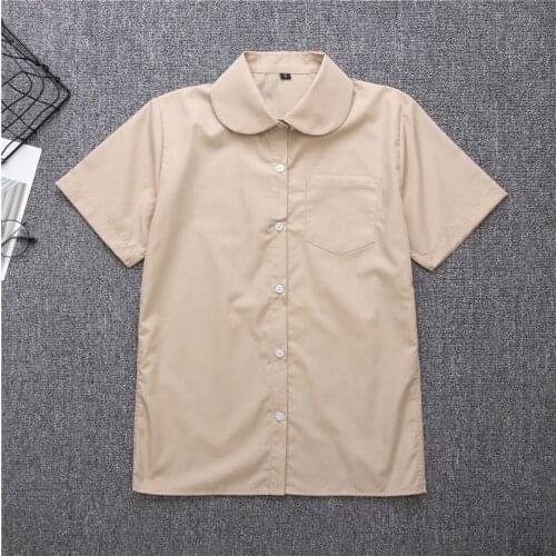 Japanese School Uniform Girl Boy School Tops Short Sleeve Cotton Shirt Women Men Oversize XS-5XL Apricot Khaki Work Uniform