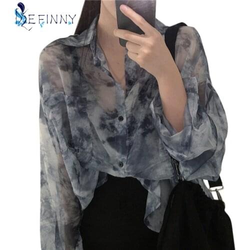 Summer Shirt Design Super Fairy Tie Dyed Long Sleeve Loose Women Blouses Clothing Tops Shirts